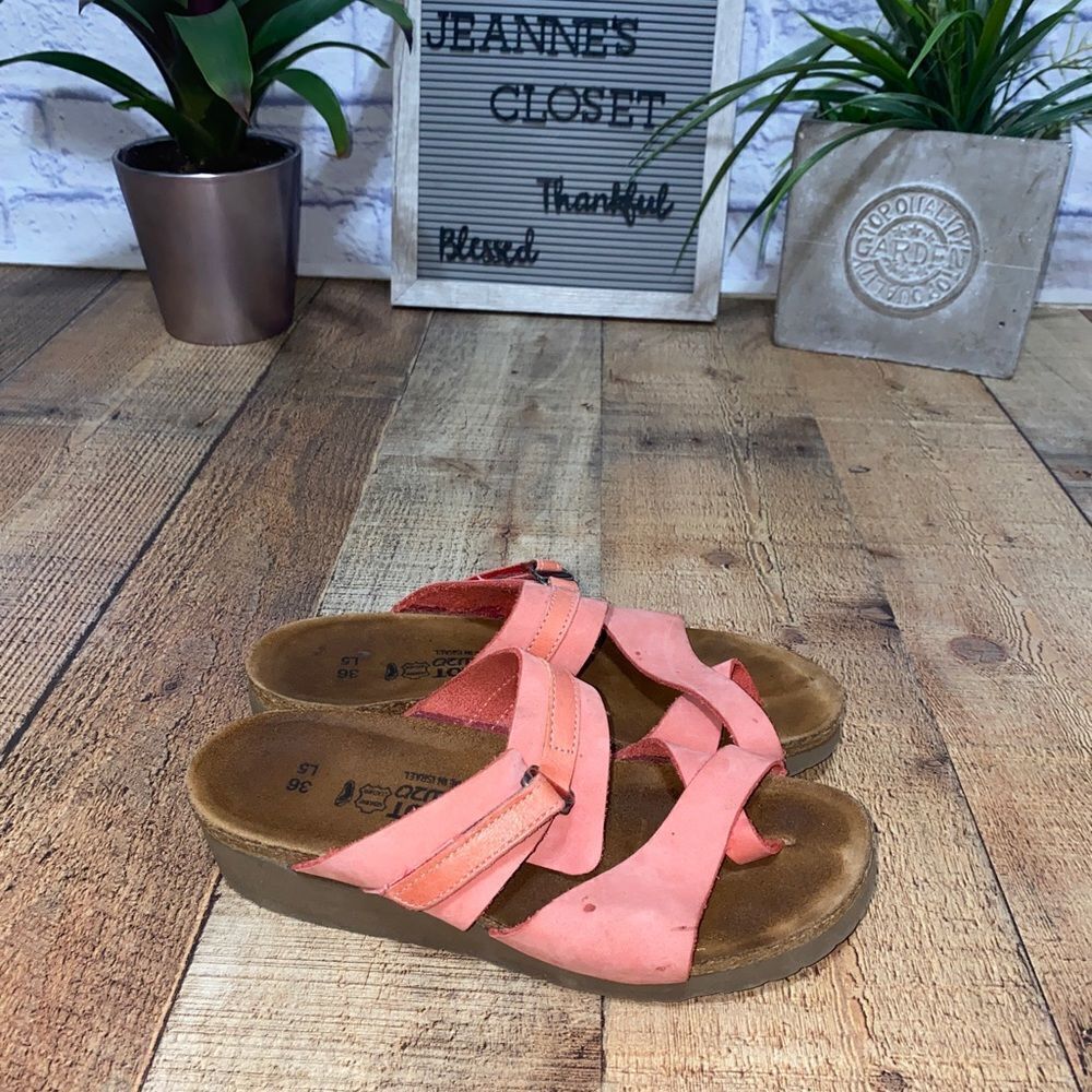 Naot Jessica Peach/pink Nubuck Suede Leather Slide Sandal Sz 5 36.